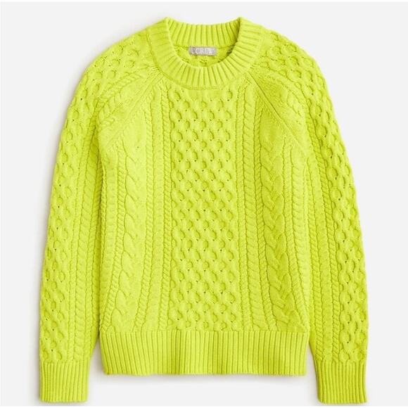 J. Crew Chunky Cable Knit Crewneck Fisherman Sweater Size S Small Green BV360 - Picture 1 of 5
